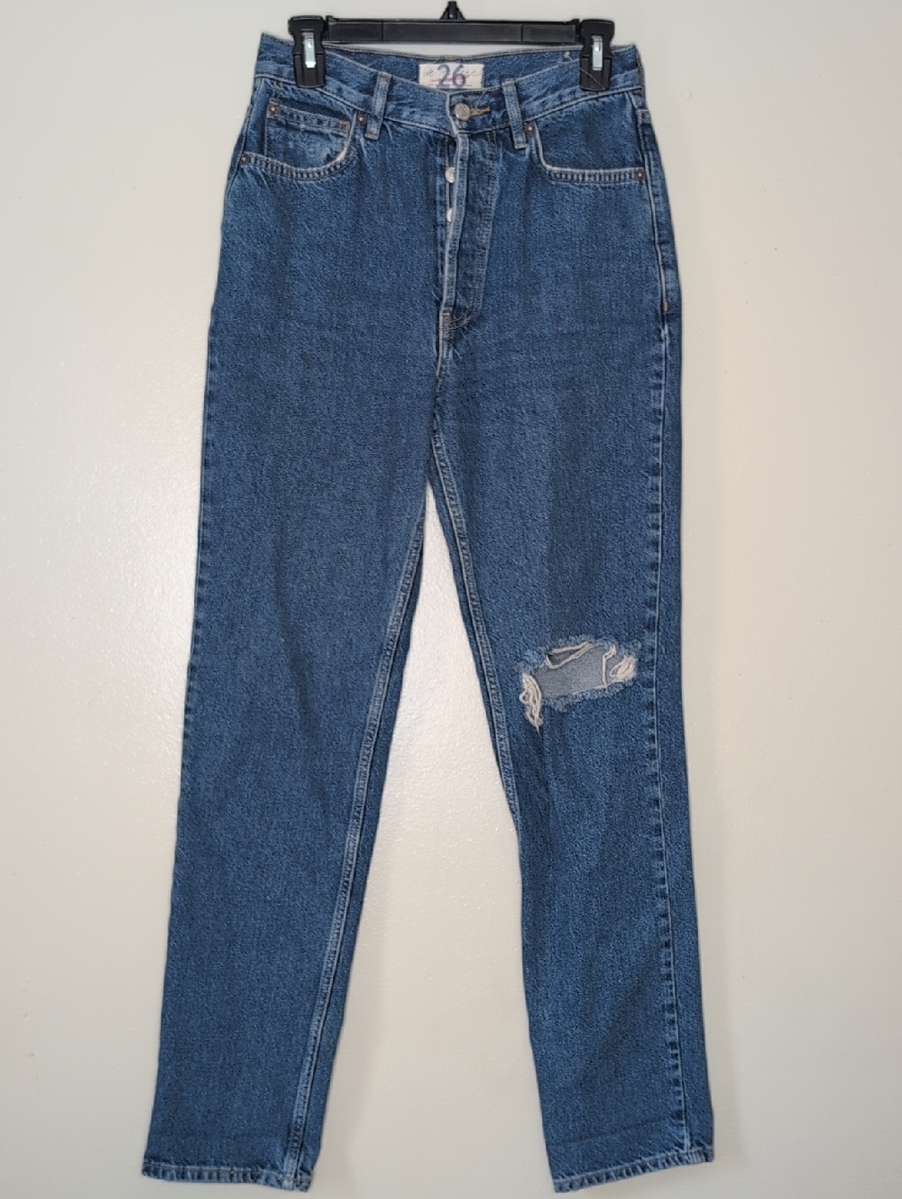 Free people jeans the lasso denim sapphire‎ button fly high rise distressed S26